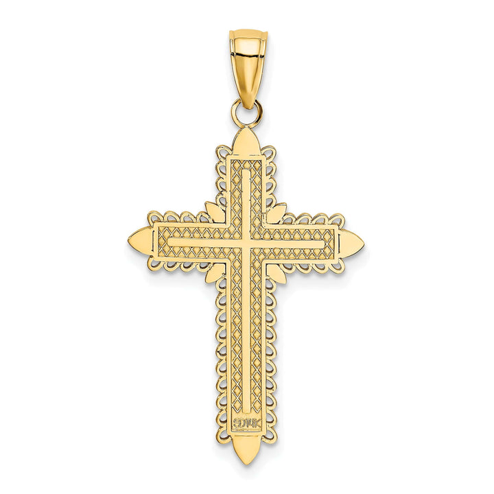 Lovely Rita's Charms & Pendants 14K Yellow Gold Classic Lace Border Fleur de Lis Cross Pendant