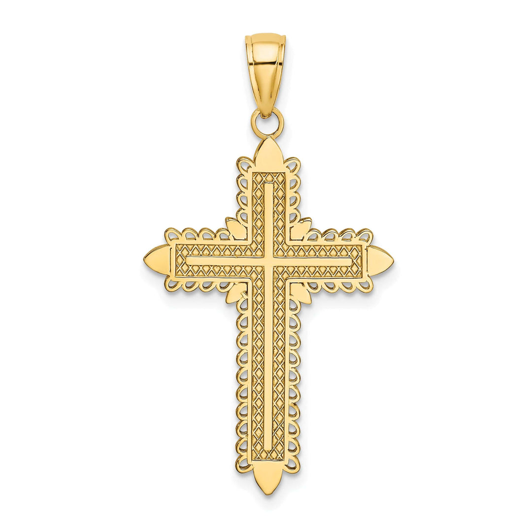 Lovely Rita's Charms & Pendants 14K Yellow Gold Classic Lace Border Fleur de Lis Cross Pendant