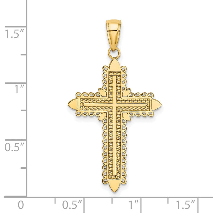 Lovely Rita's Charms & Pendants 14K Yellow Gold Classic Lace Border Fleur de Lis Cross Pendant