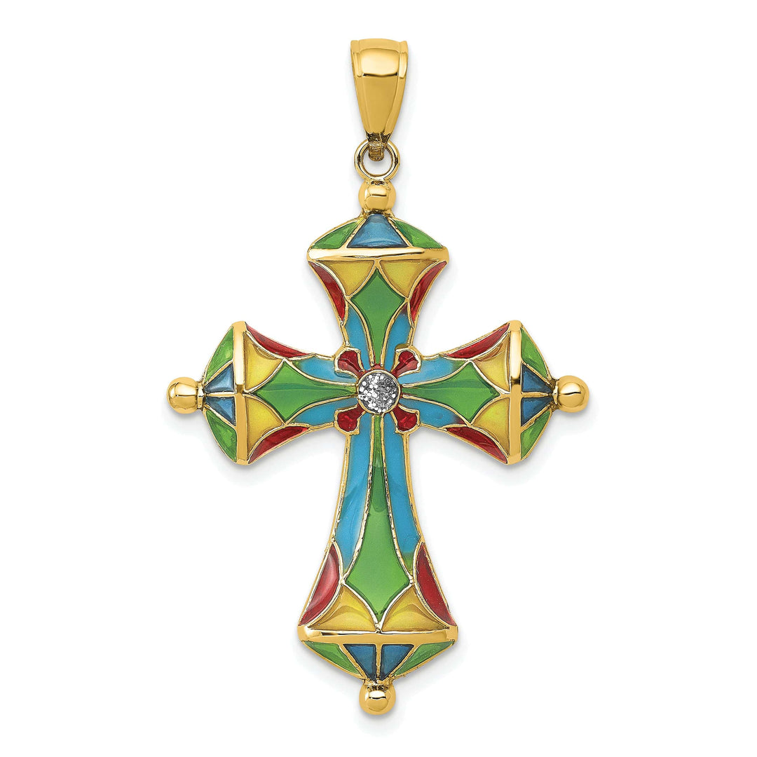 Lovely Rita's Charms & Pendants 14K Yellow Gold Classic Multi Color Enamel Passion Cross Pendant