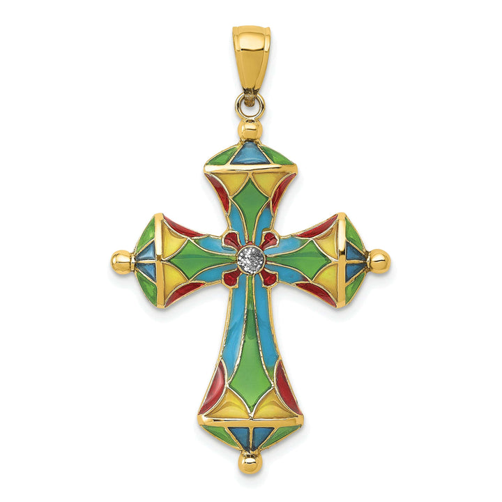 Lovely Rita's Charms & Pendants 14K Yellow Gold Classic Multi Color Enamel Passion Cross Pendant