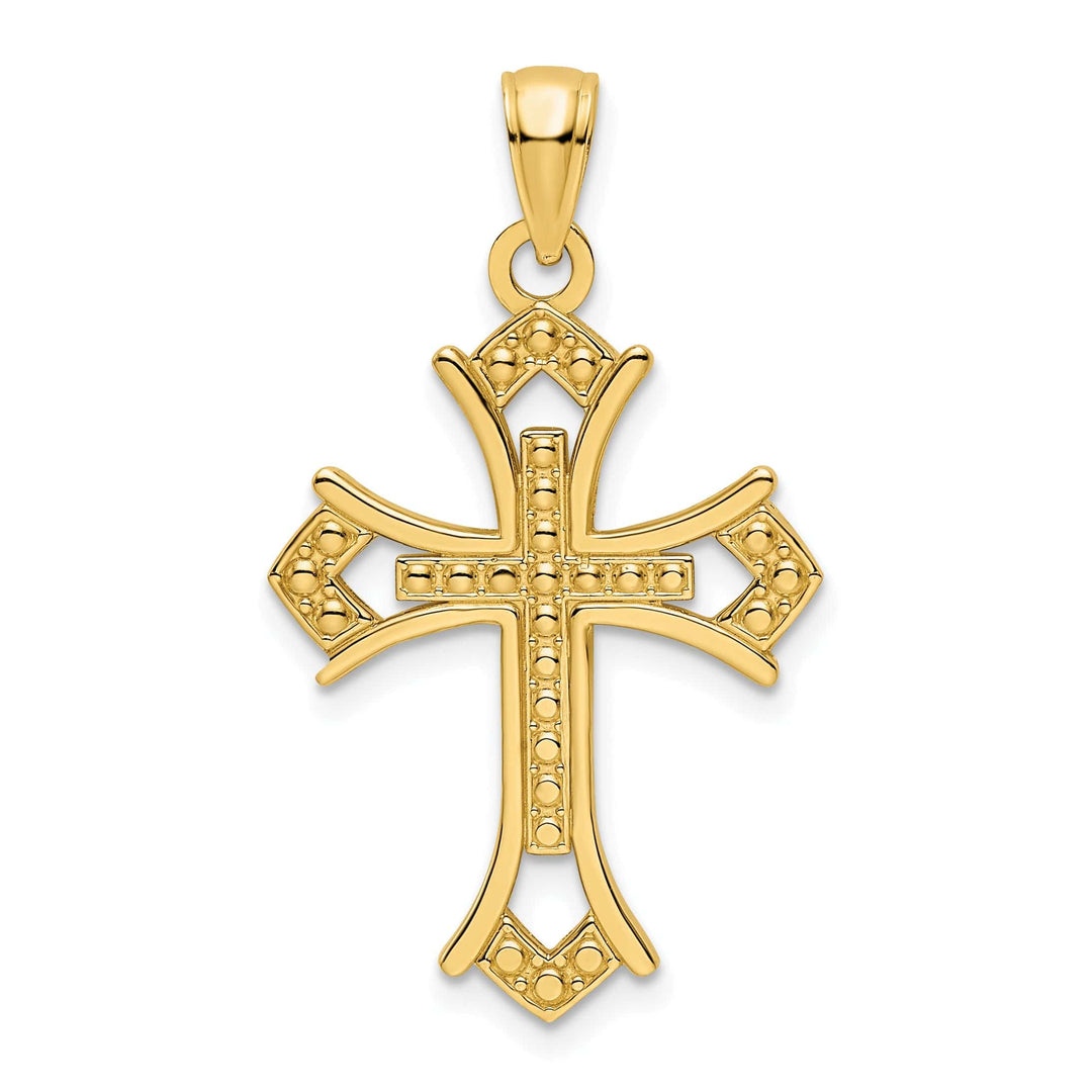 Lovely Rita's Charms & Pendants 14K Yellow Gold Classic Polished Beaded Fleur de Lis Cross Pendant