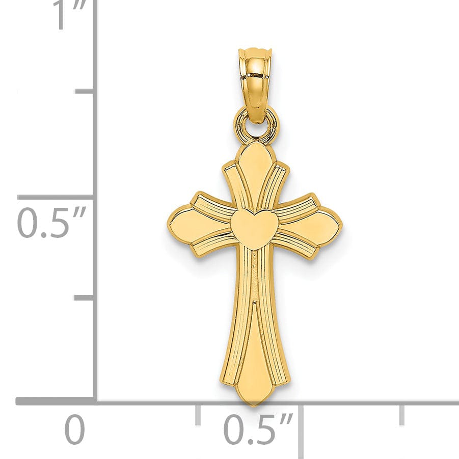 Lovely Rita's Charms & Pendants 14K Yellow Gold Classic Polished Heart Fleur de Lis Cross Pendant