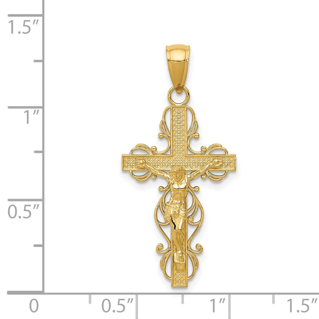 Lovely Rita's Charms & Pendants 14K Yellow Gold Classic Polished Lace Trim Crucifix Cross