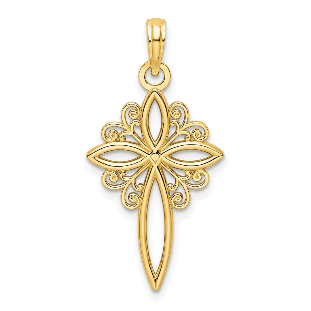 Lovely Rita's Charms & Pendants 14K Yellow Gold Classic Scroll Design Polished Passion Cross Pendant