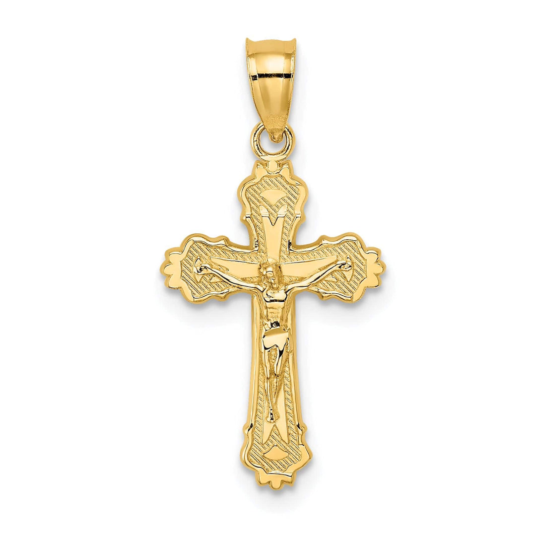 Lovely Rita's Charms & Pendants 14K Yellow Gold Classic Textured Scalloped Edge Crucifix Cross