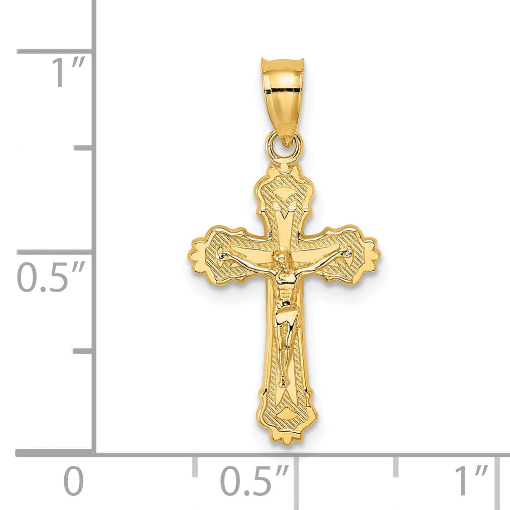 Lovely Rita's Charms & Pendants 14K Yellow Gold Classic Textured Scalloped Edge Crucifix Cross