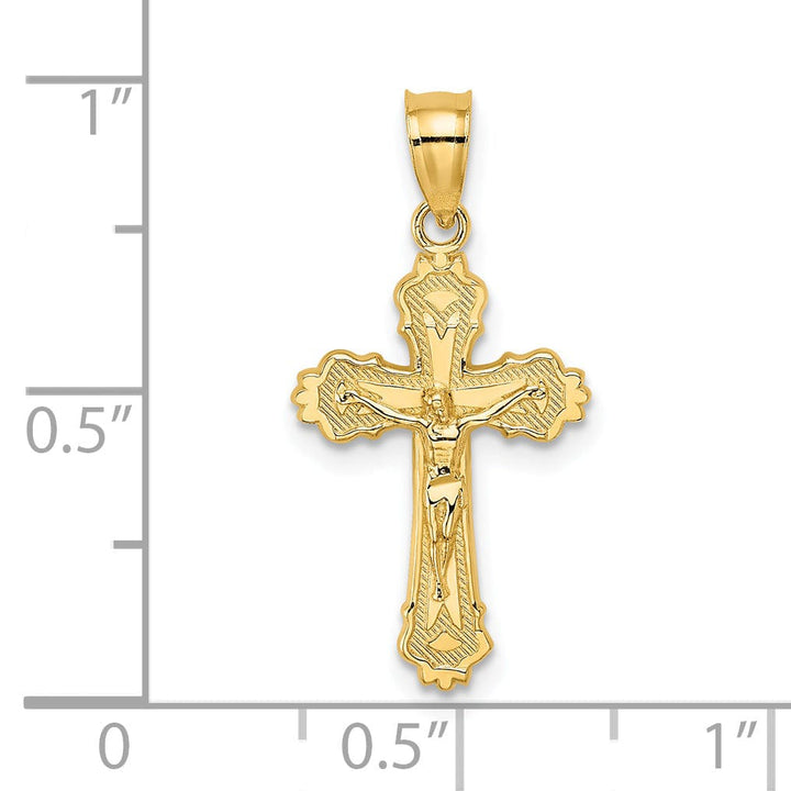 Lovely Rita's Charms & Pendants 14K Yellow Gold Classic Textured Scalloped Edge Crucifix Cross