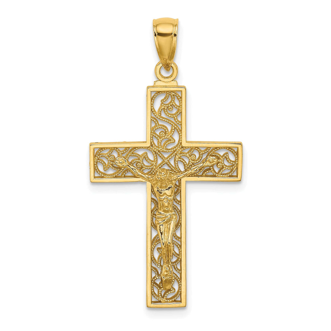 Lovely Rita's Charms & Pendants 14K Yellow Gold Classic Textured Swirl Design Crucifix Cross Pendant