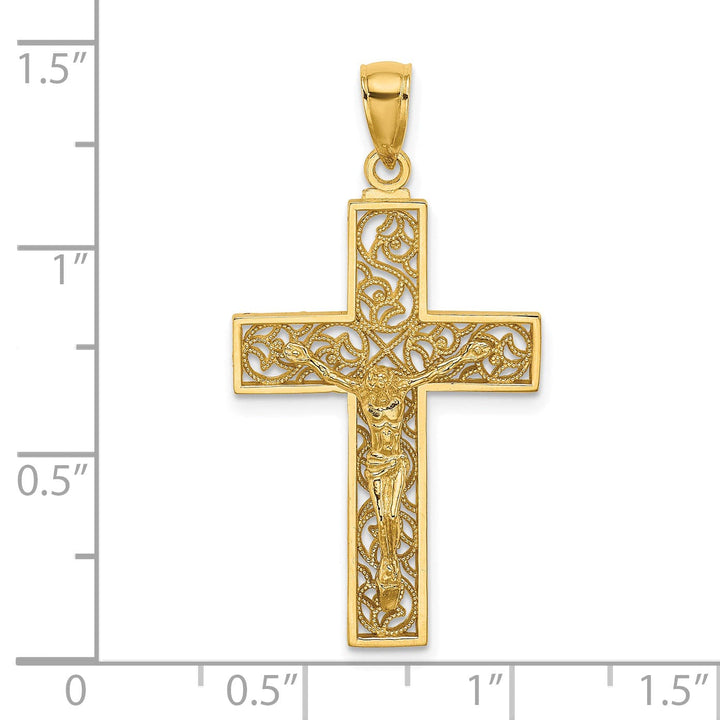 Lovely Rita's Charms & Pendants 14K Yellow Gold Classic Textured Swirl Design Crucifix Cross Pendant