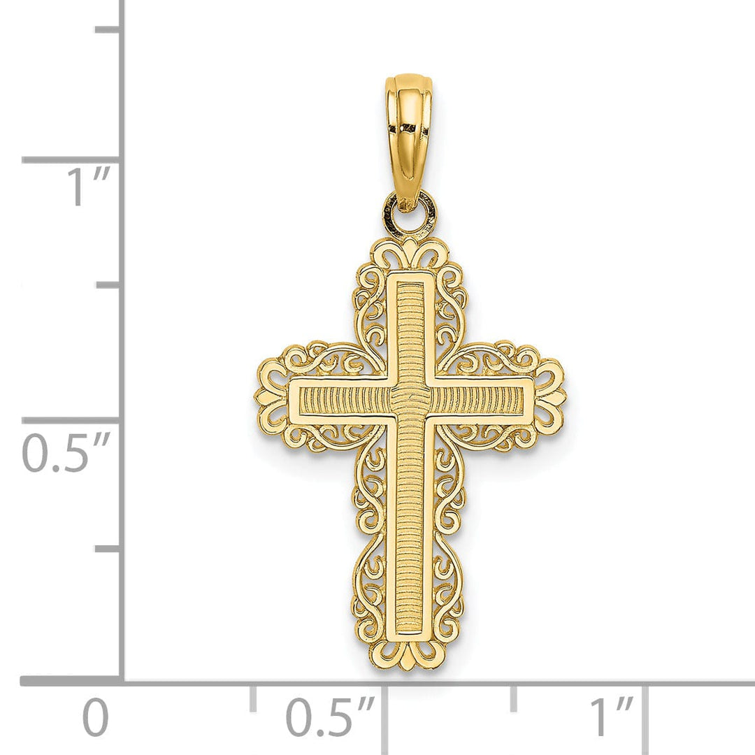 Lovely Rita's Charms & Pendants 14K Yellow Gold Classic Textured with Lace Trim Filigree Cross Pendant