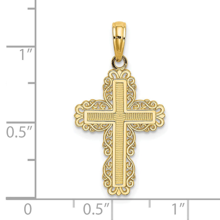 Lovely Rita's Charms & Pendants 14K Yellow Gold Classic Textured with Lace Trim Filigree Cross Pendant