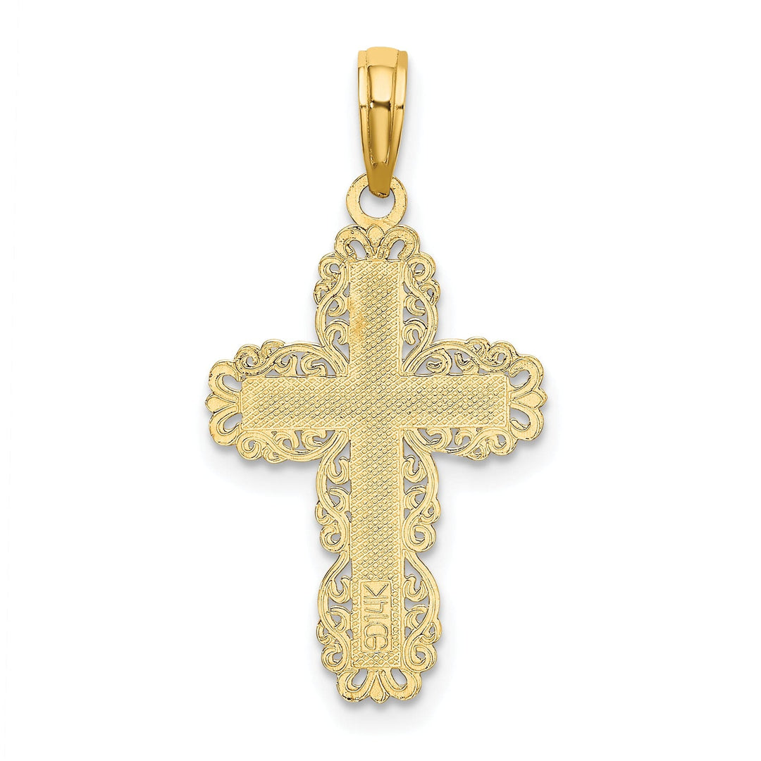 Lovely Rita's Charms & Pendants 14K Yellow Gold Classic Textured with Lace Trim Filigree Cross Pendant