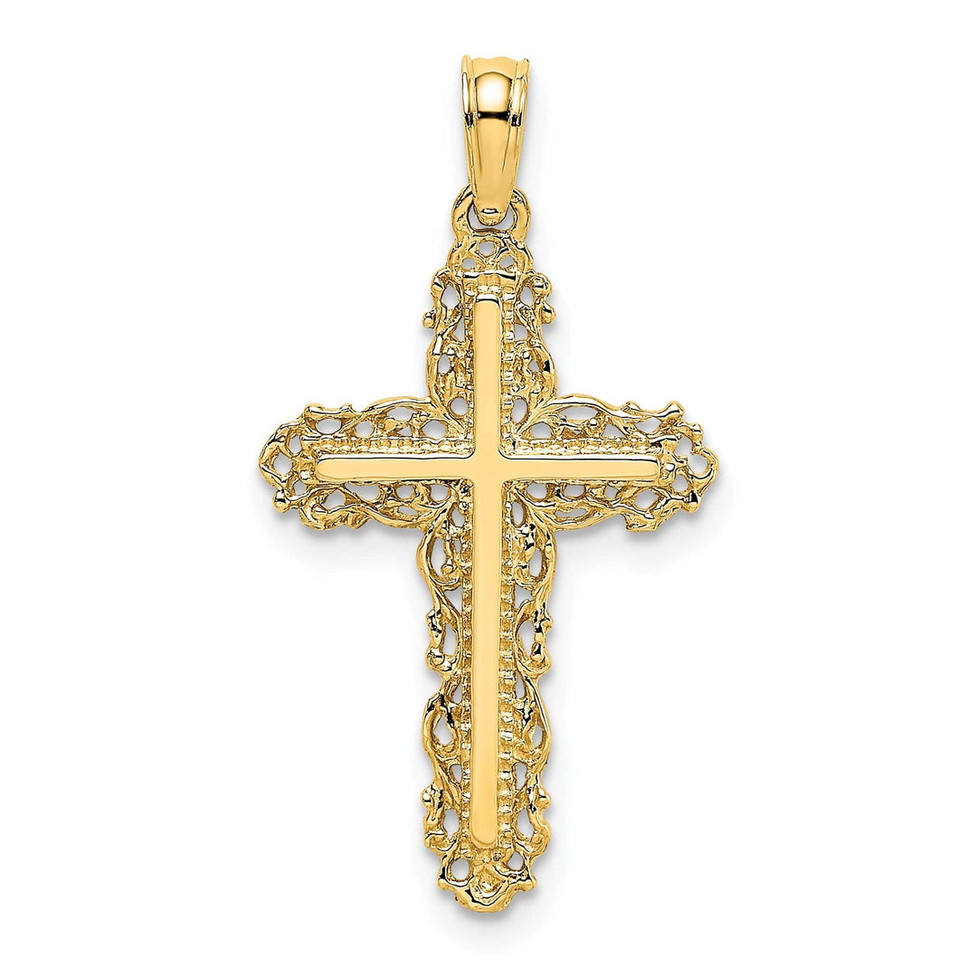 Lovely Rita's Charms & Pendants 14K Yellow Gold Contemporary with Lace Trim Filigree Cross Pendant