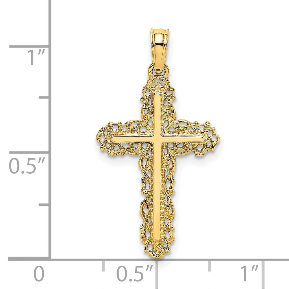 Lovely Rita's Charms & Pendants 14K Yellow Gold Contemporary with Lace Trim Filigree Cross Pendant