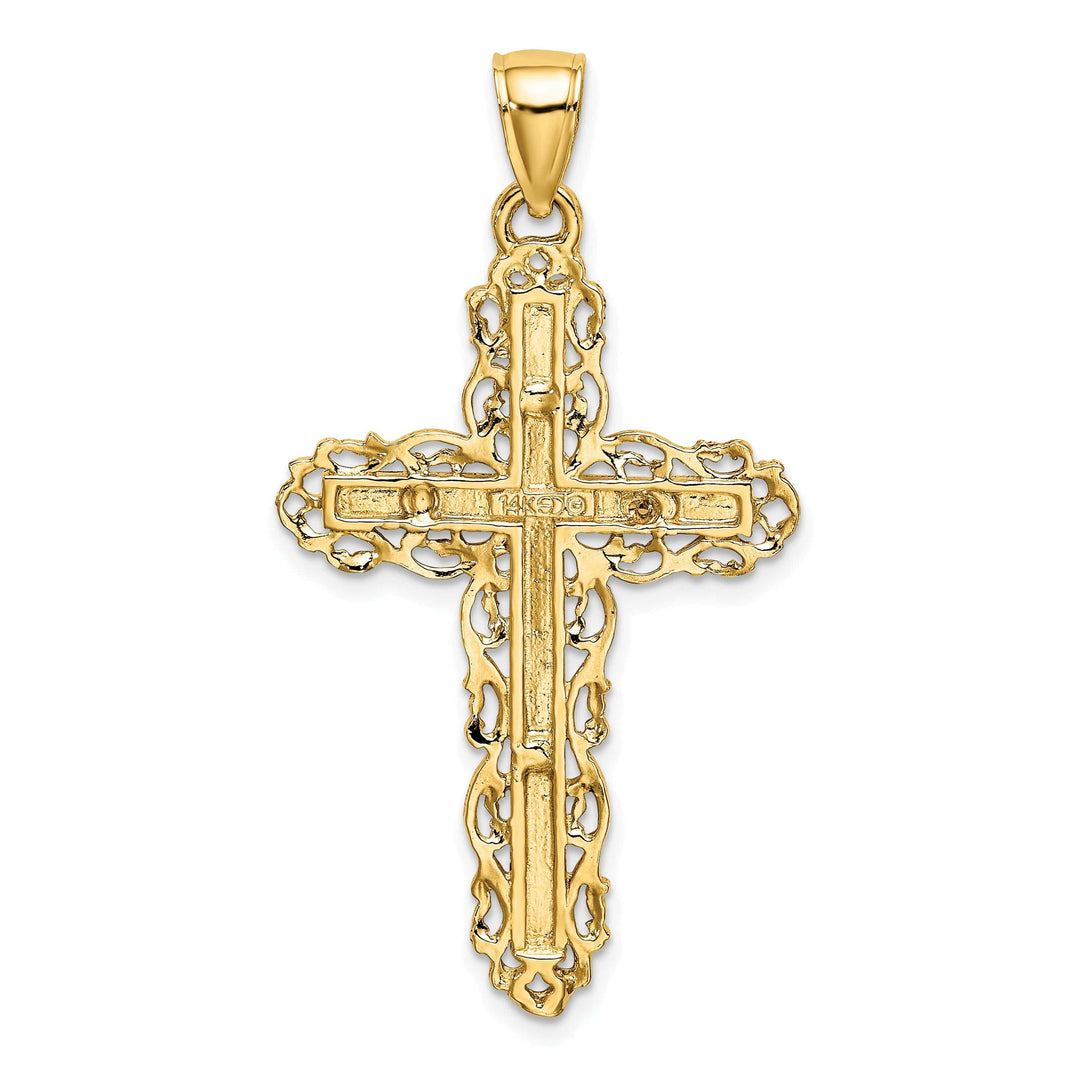 Lovely Rita's Charms & Pendants 14K Yellow Gold Dainty with Lace Trim Filigree Cross Pendant