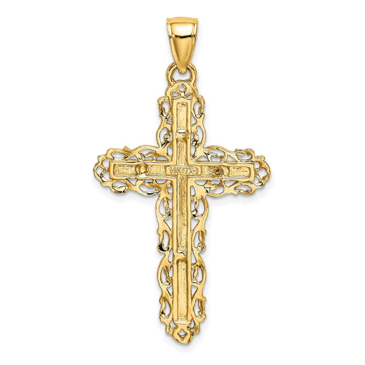 Lovely Rita's Charms & Pendants 14K Yellow Gold Dainty with Lace Trim Filigree Cross Pendant