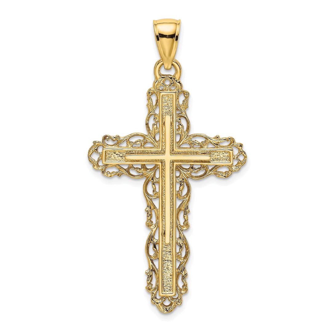 Lovely Rita's Charms & Pendants 14K Yellow Gold Dainty with Lace Trim Filigree Cross Pendant
