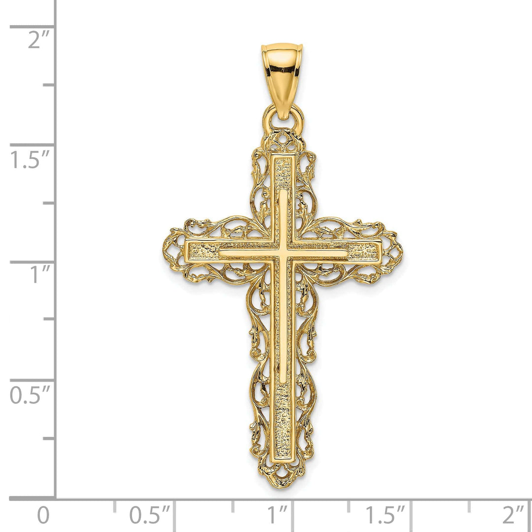 Lovely Rita's Charms & Pendants 14K Yellow Gold Dainty with Lace Trim Filigree Cross Pendant