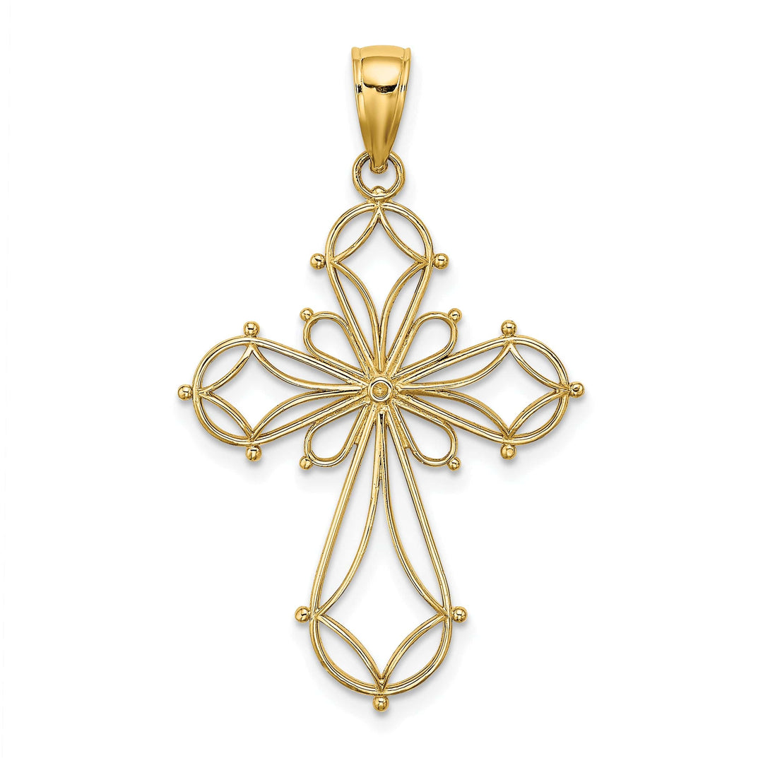 Lovely Rita's Charms & Pendants 14K Yellow Gold Detailed Cut-Out Shapes Fancy Filigree Cross Pendant