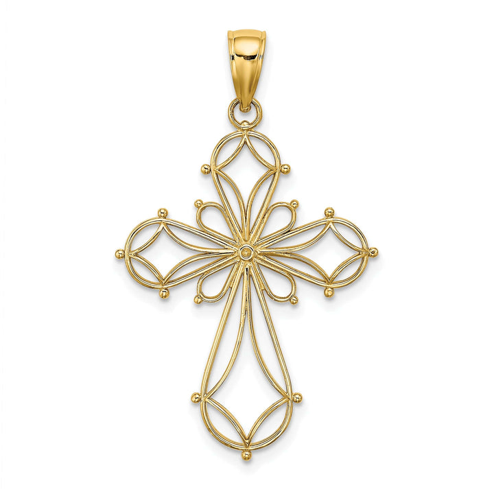 Lovely Rita's Charms & Pendants 14K Yellow Gold Detailed Cut-Out Shapes Fancy Filigree Cross Pendant