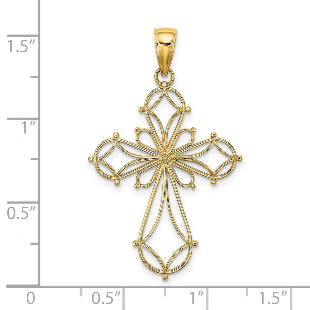 Lovely Rita's Charms & Pendants 14K Yellow Gold Detailed Cut-Out Shapes Fancy Filigree Cross Pendant