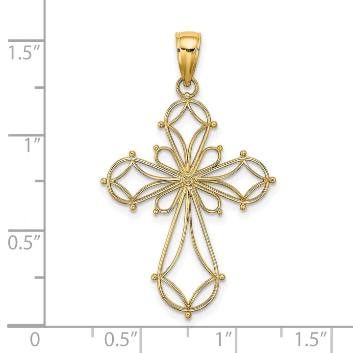 Lovely Rita's Charms & Pendants 14K Yellow Gold Detailed Cut-Out Shapes Fancy Filigree Cross Pendant