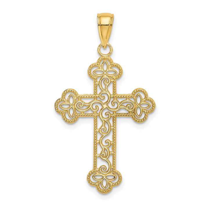 Lovely Rita's Charms & Pendants 14K Yellow Gold Detailed Textured & Beaded Edge Filigree Cross Pendant