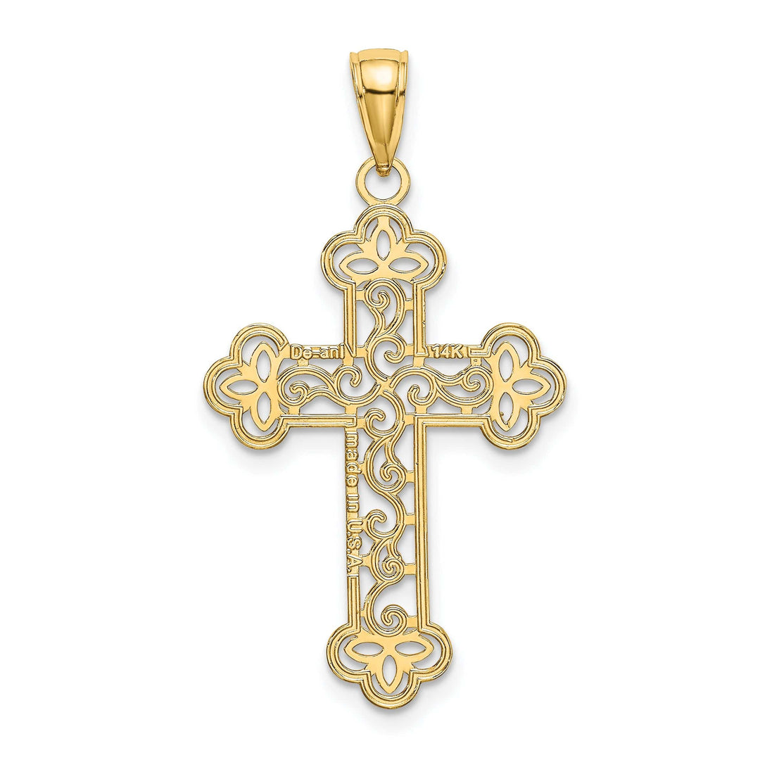 Lovely Rita's Charms & Pendants 14K Yellow Gold Detailed Textured & Beaded Edge Filigree Cross Pendant
