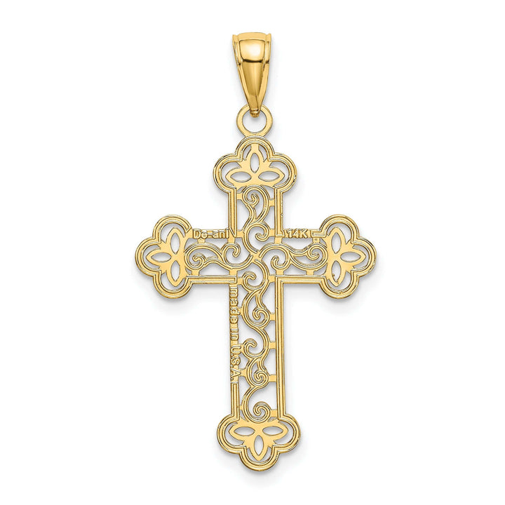 Lovely Rita's Charms & Pendants 14K Yellow Gold Detailed Textured & Beaded Edge Filigree Cross Pendant