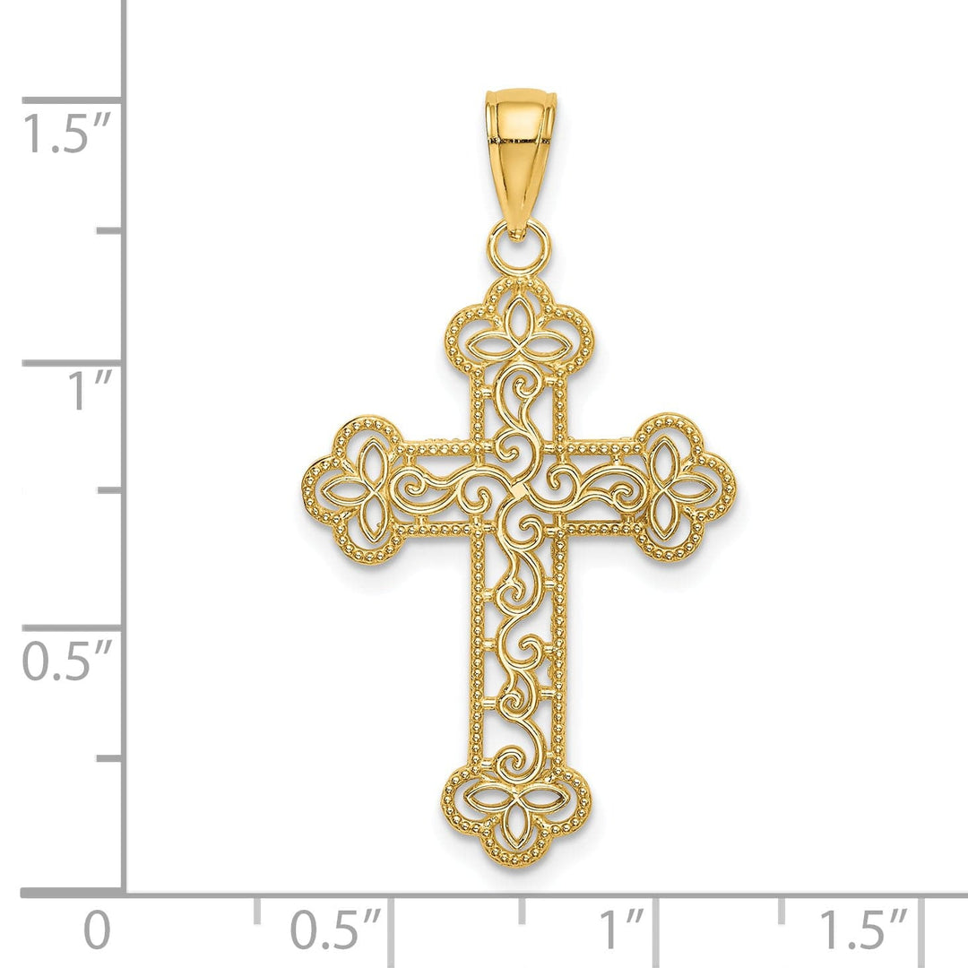 Lovely Rita's Charms & Pendants 14K Yellow Gold Detailed Textured & Beaded Edge Filigree Cross Pendant