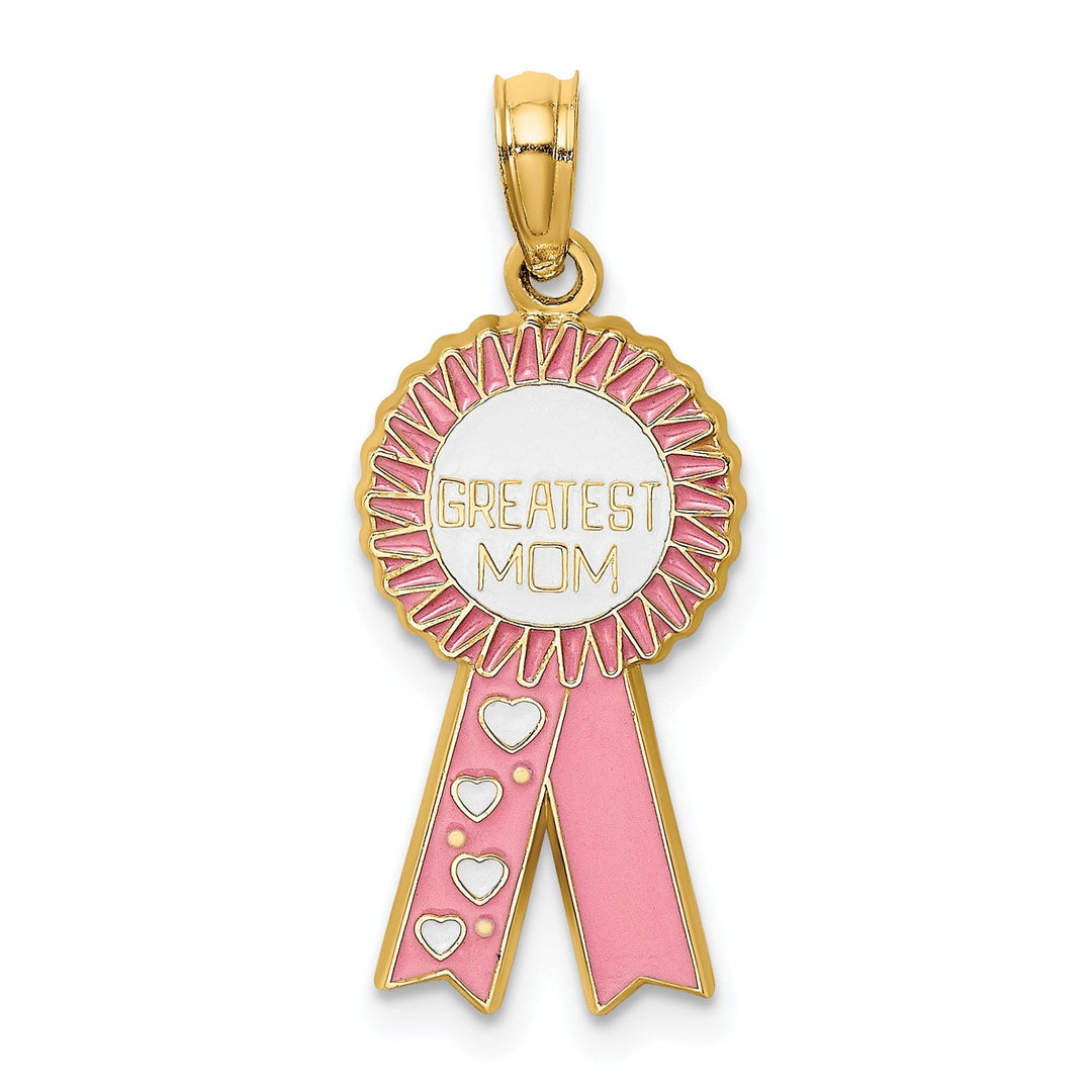 Lovely Rita's Charms & Pendants 14k Yellow Gold Enamel GREATEST MOM Pink RIBBON Charm Pendant