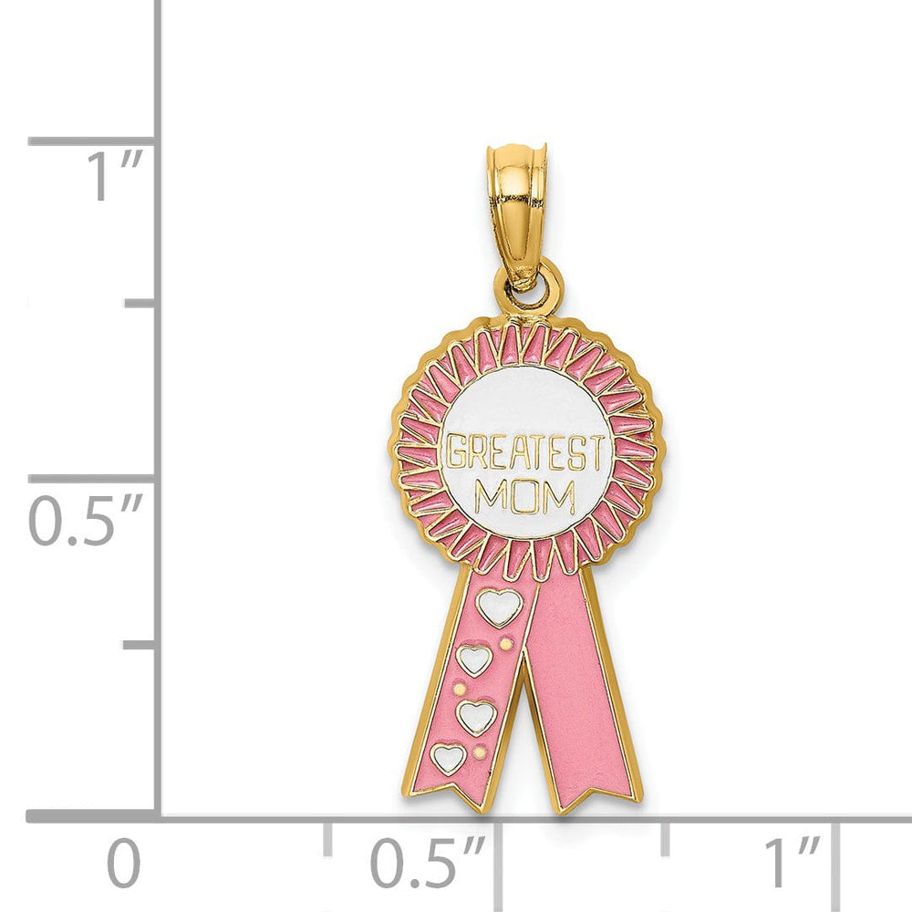 Lovely Rita's Charms & Pendants 14k Yellow Gold Enamel GREATEST MOM Pink RIBBON Charm Pendant