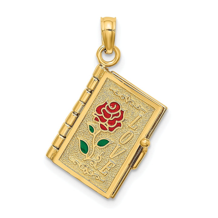 Lovely Rita's Charms & Pendants 14k Yellow Gold Enameled 3D Moveable LOVE Flower Book Pendant