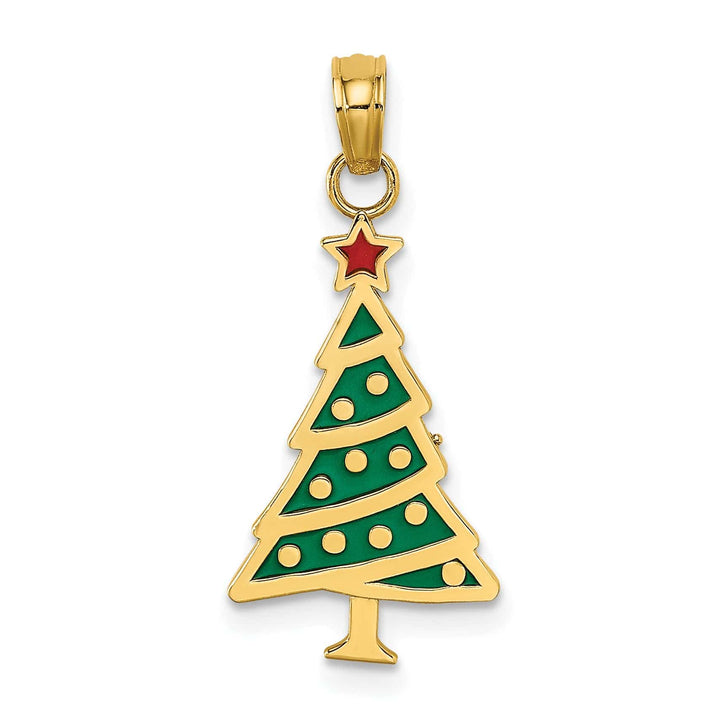 Lovely Rita's Charms & Pendants 14K Yellow Gold Enameled Green Christmas Tree with Red Star Charm