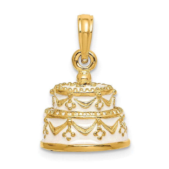 Lovely Rita's Charms & Pendants 14k Yellow Gold Enameled JUST MARRIED 3-D Wedding Cake Pendant