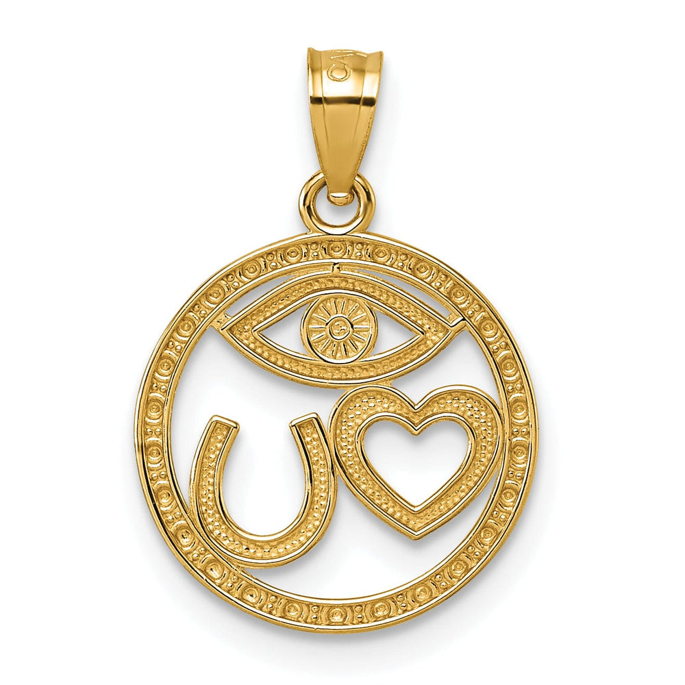 Lovely Rita's Charms & Pendants 14k Yellow Gold Heart/Evil Eye/Horseshoe In Circle Pendant