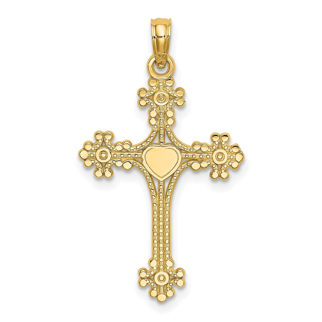 Lovely Rita's Charms & Pendants 14K Yellow Gold Modern Beaded Tip Heart Center Filigree Cross Pendant