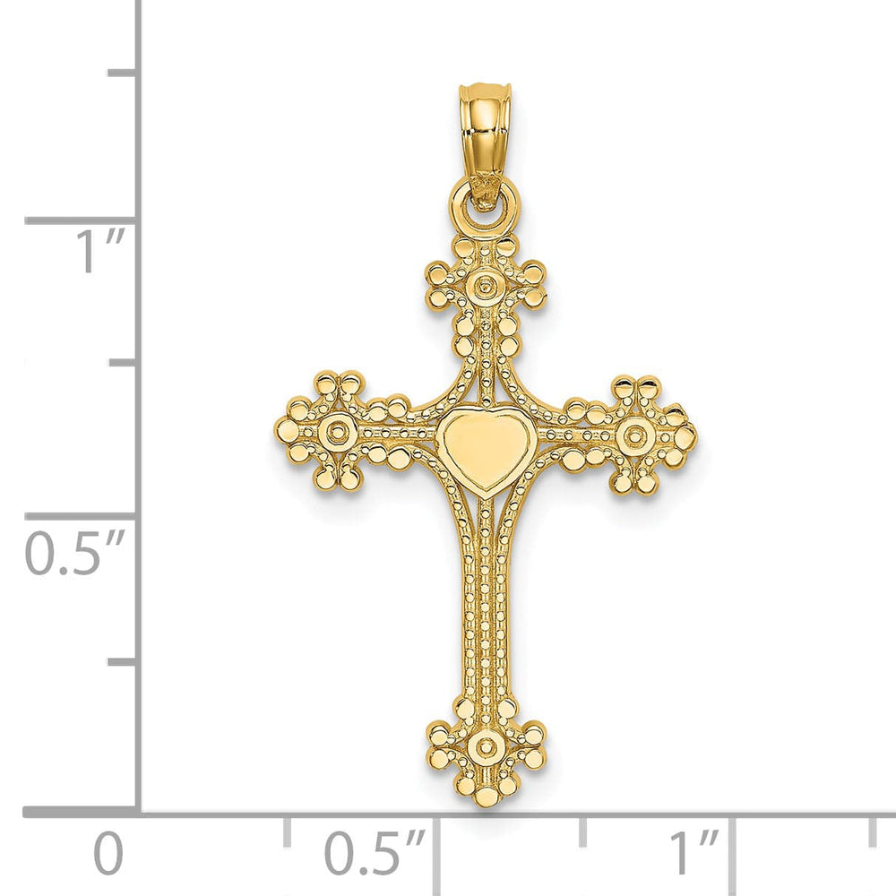 Lovely Rita's Charms & Pendants 14K Yellow Gold Modern Beaded Tip Heart Center Filigree Cross Pendant