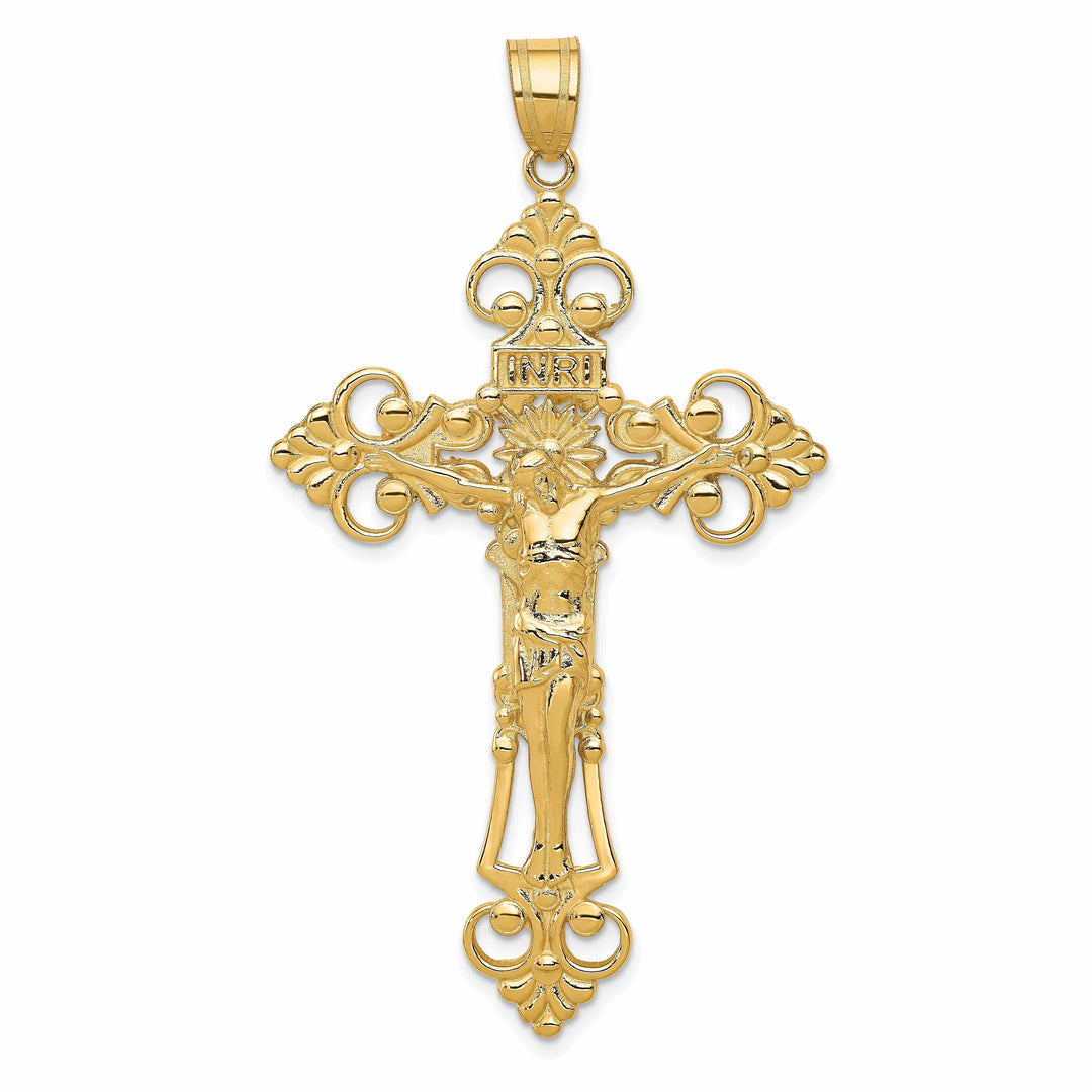 Lovely Rita's Charms & Pendants 14K Yellow Gold Modern Fleur de Lis Cross Pendant