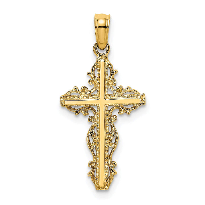Lovely Rita's Charms & Pendants 14K Yellow Gold Modern Stick with Lace Trim Filigree Cross Pendant