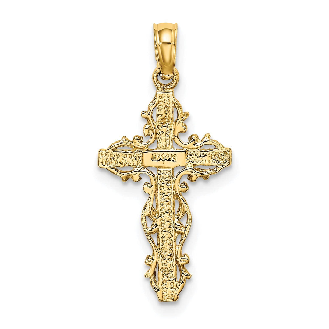 Lovely Rita's Charms & Pendants 14K Yellow Gold Modern Stick with Lace Trim Filigree Cross Pendant