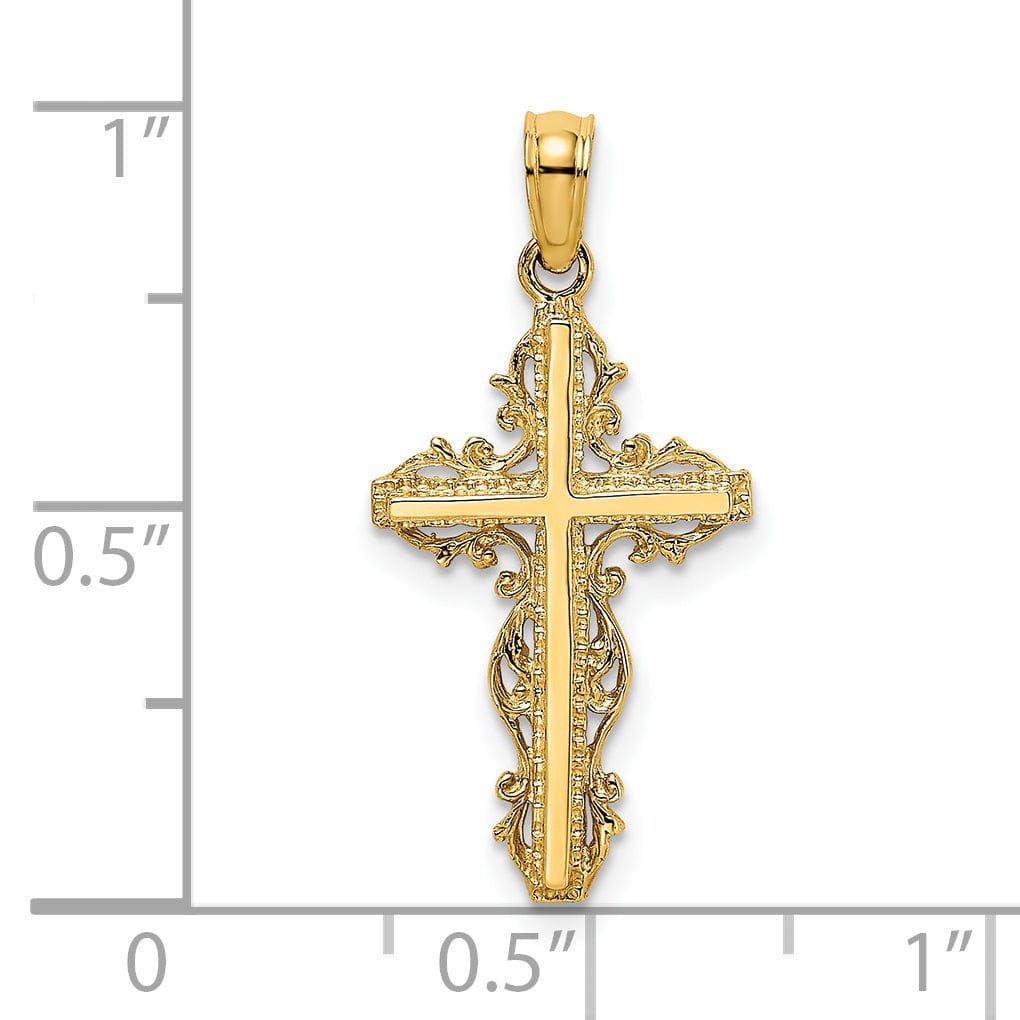 Lovely Rita's Charms & Pendants 14K Yellow Gold Modern Stick with Lace Trim Filigree Cross Pendant