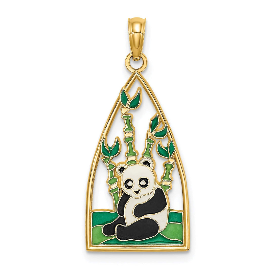 Lovely Rita's Charms & Pendants 14K Yellow Gold Multi-Color Panda Bear Bamboo Pendant