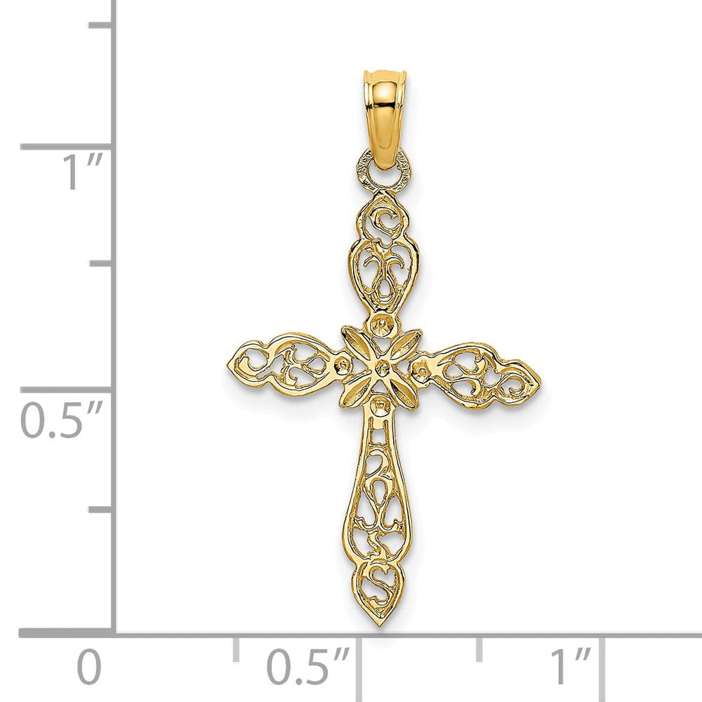 Lovely Rita's Charms & Pendants 14K Yellow Gold Ornate Polished & Cut-Out Filigree Cross Pendant