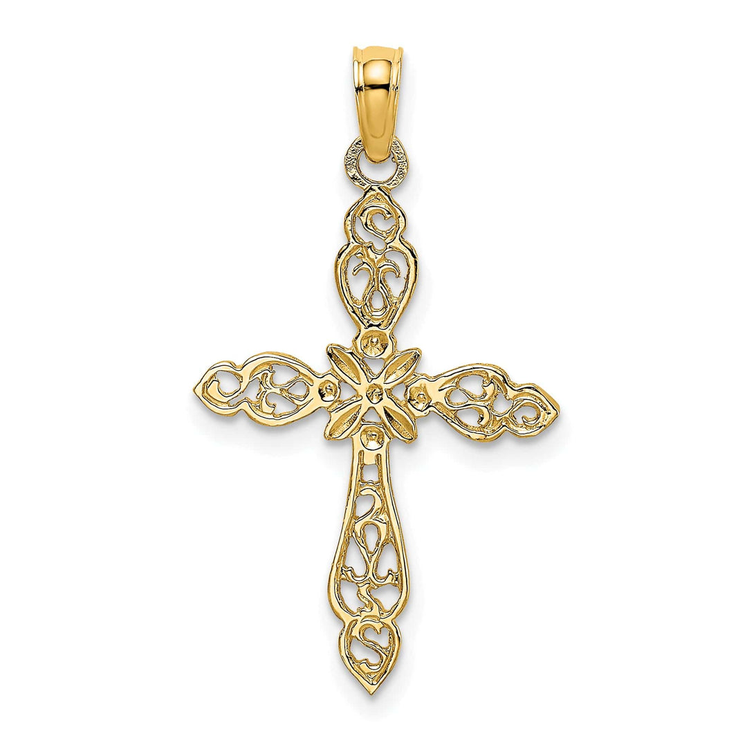Lovely Rita's Charms & Pendants 14K Yellow Gold Ornate Polished & Cut-Out Filigree Cross Pendant