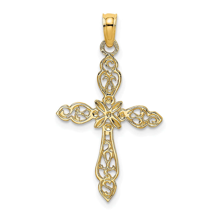 Lovely Rita's Charms & Pendants 14K Yellow Gold Ornate Polished & Cut-Out Filigree Cross Pendant