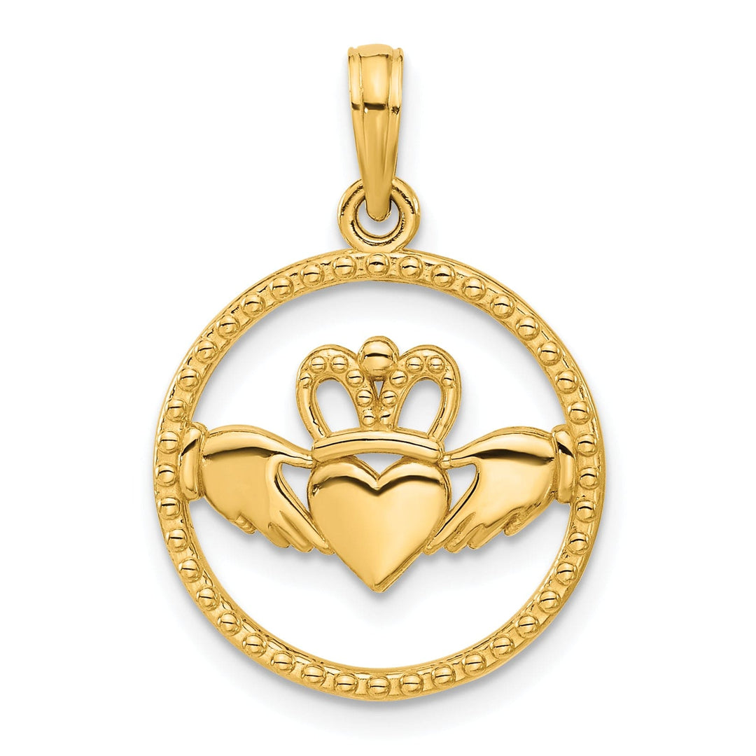 Lovely Rita's Charms & Pendants 14k Yellow Gold Polished Circle Design Claddagh Pendant