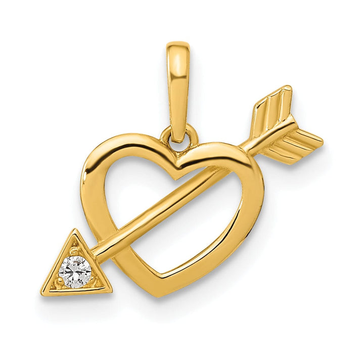 Lovely Rita's Charms & Pendants 14k Yellow Gold Polished Cut out Heart with Arrow C.Z Pendant