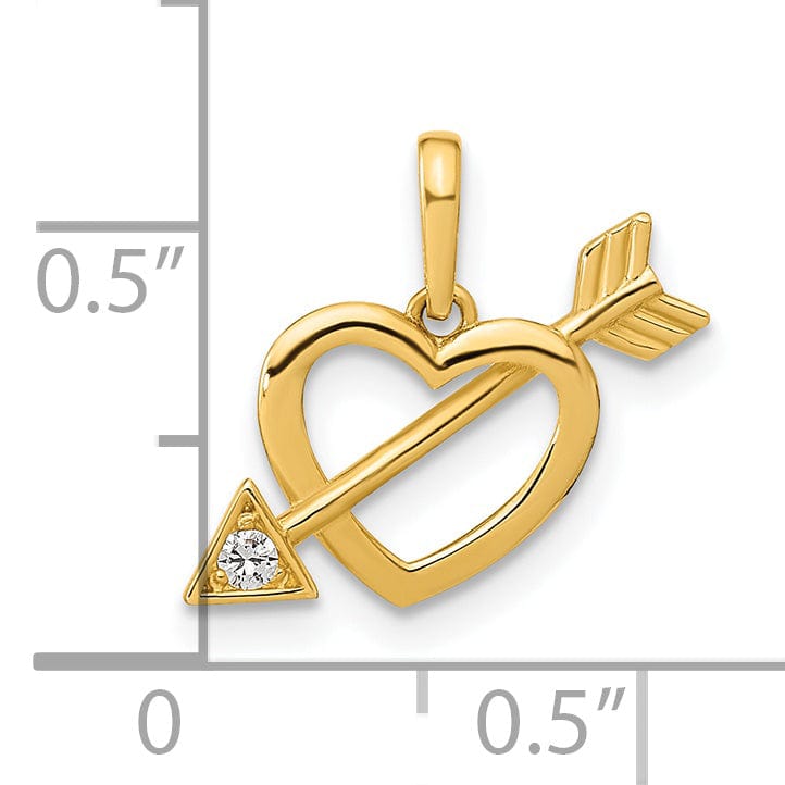 Lovely Rita's Charms & Pendants 14k Yellow Gold Polished Cut out Heart with Arrow C.Z Pendant